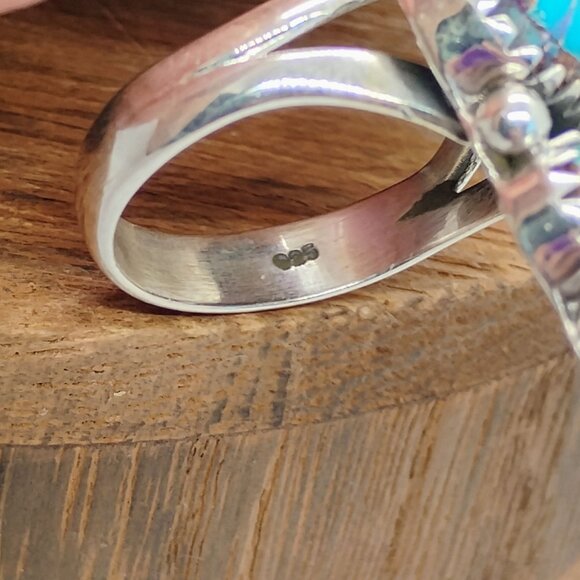 Handmade Dahlia Turquoise Sterling Silver Long Blossom Ring Size 7 Pink Purple - Picture 5 of 7